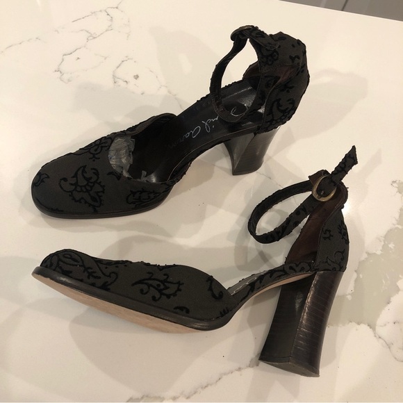 Vintage David Aaron Womens Black Mary Jane Ankle Strap Block Heels Sz 7 Spain - Picture 11 of 14